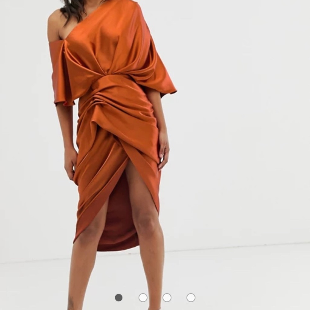 Satin asymmetrical dress.